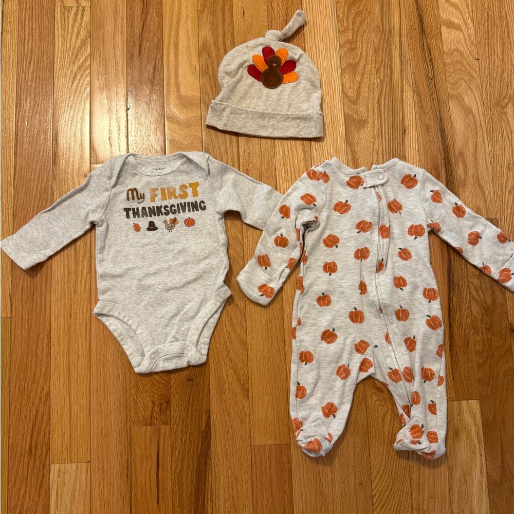 Carter's Thanksgiving Baby Onesie, sleeper and hat